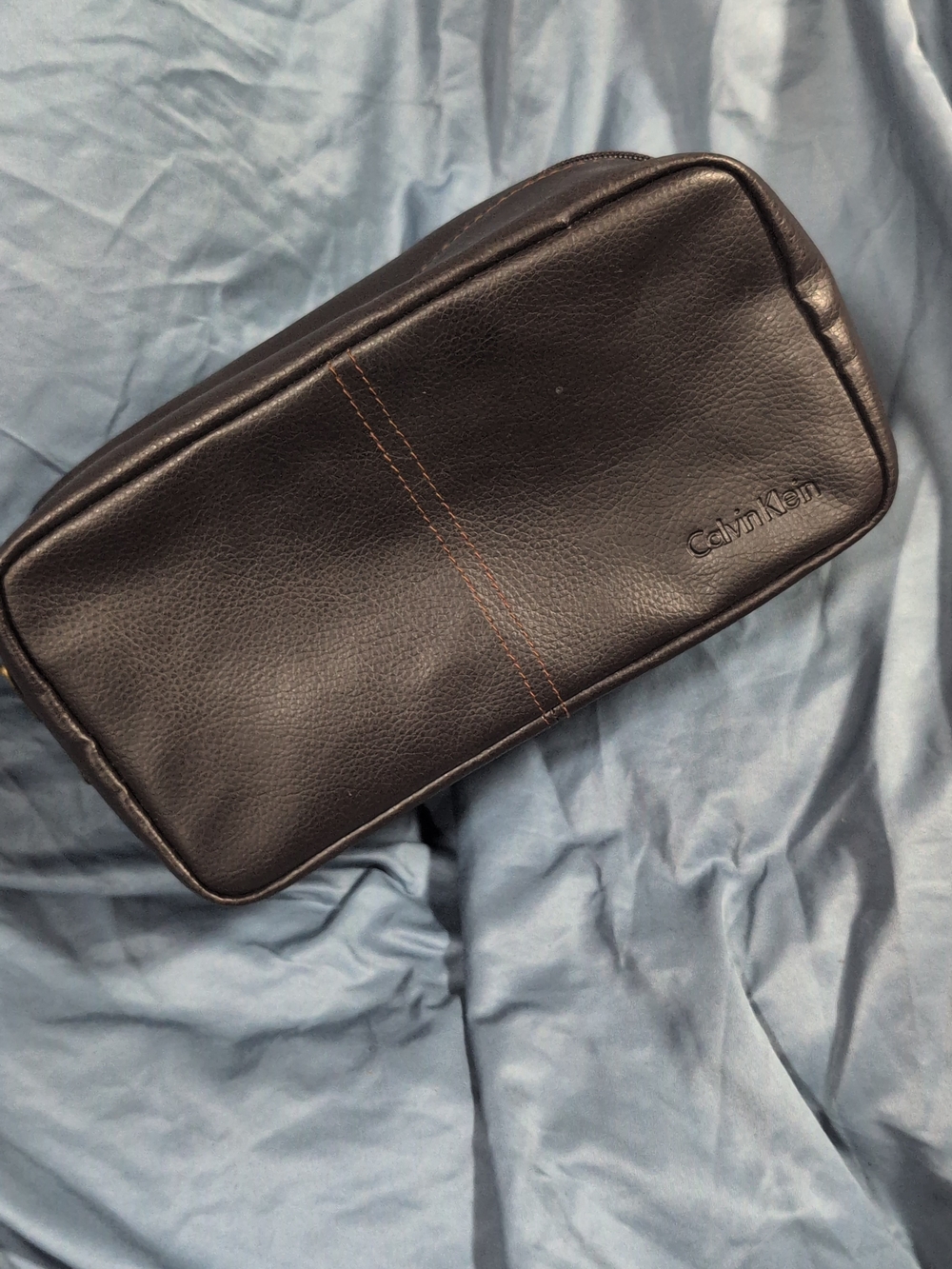 Calvin Klein Brown Leather Toiletry Bag